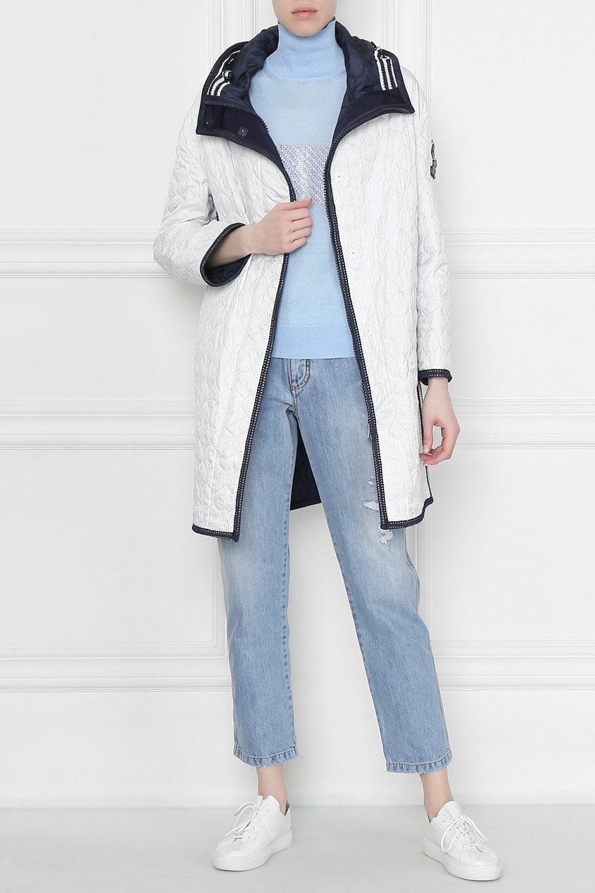фото Белое стеганое пальто с капюшоном ermanno scervino