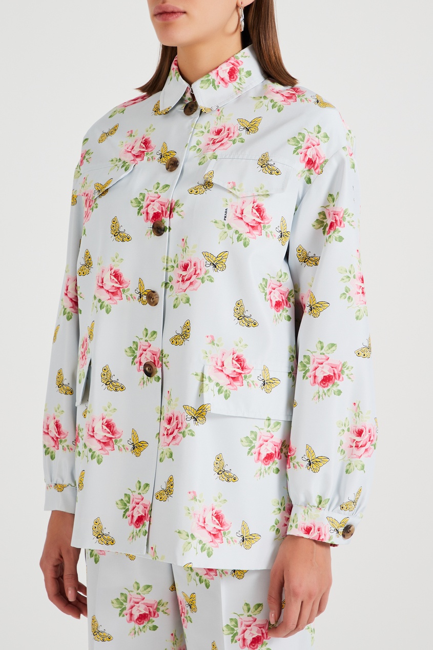 фото Шелковая куртка с цветочным принтом prada