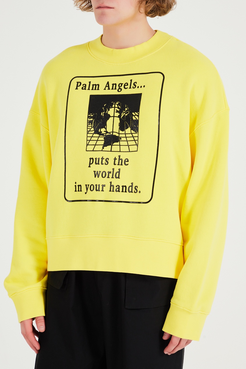 фото Желтый свитшот с принтом palm angels