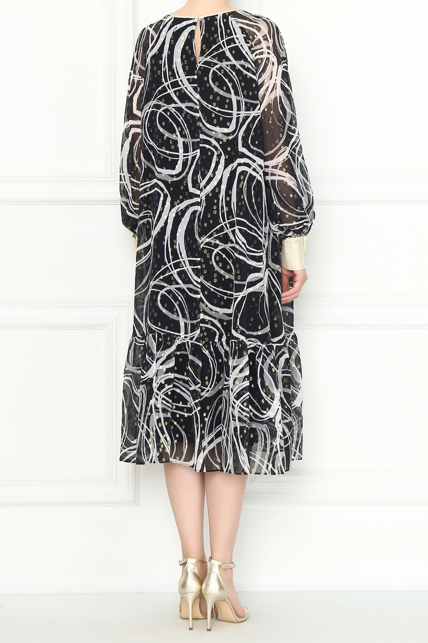 фото Черное шелковое платье с принтами marina rinaldi