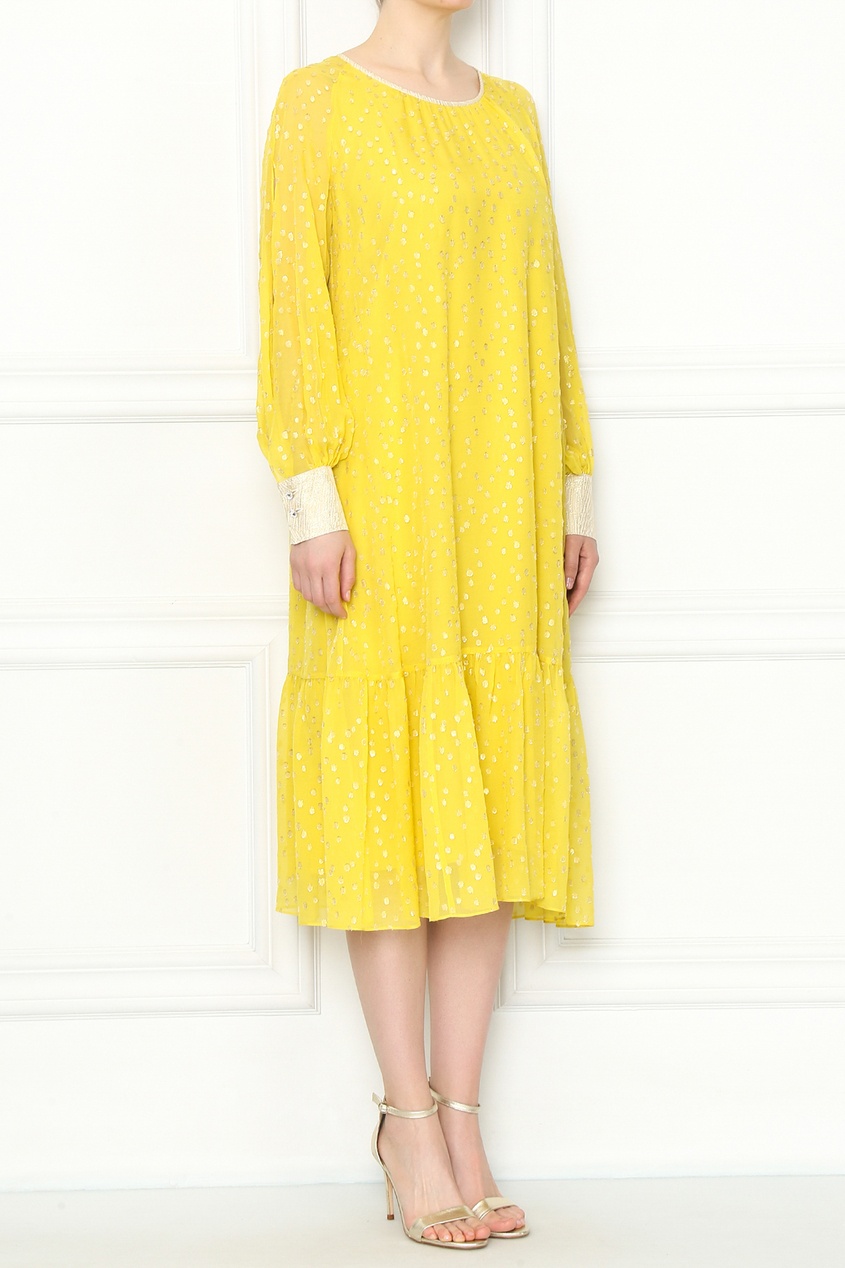 фото Желтое шелковое миди-платье marina rinaldi