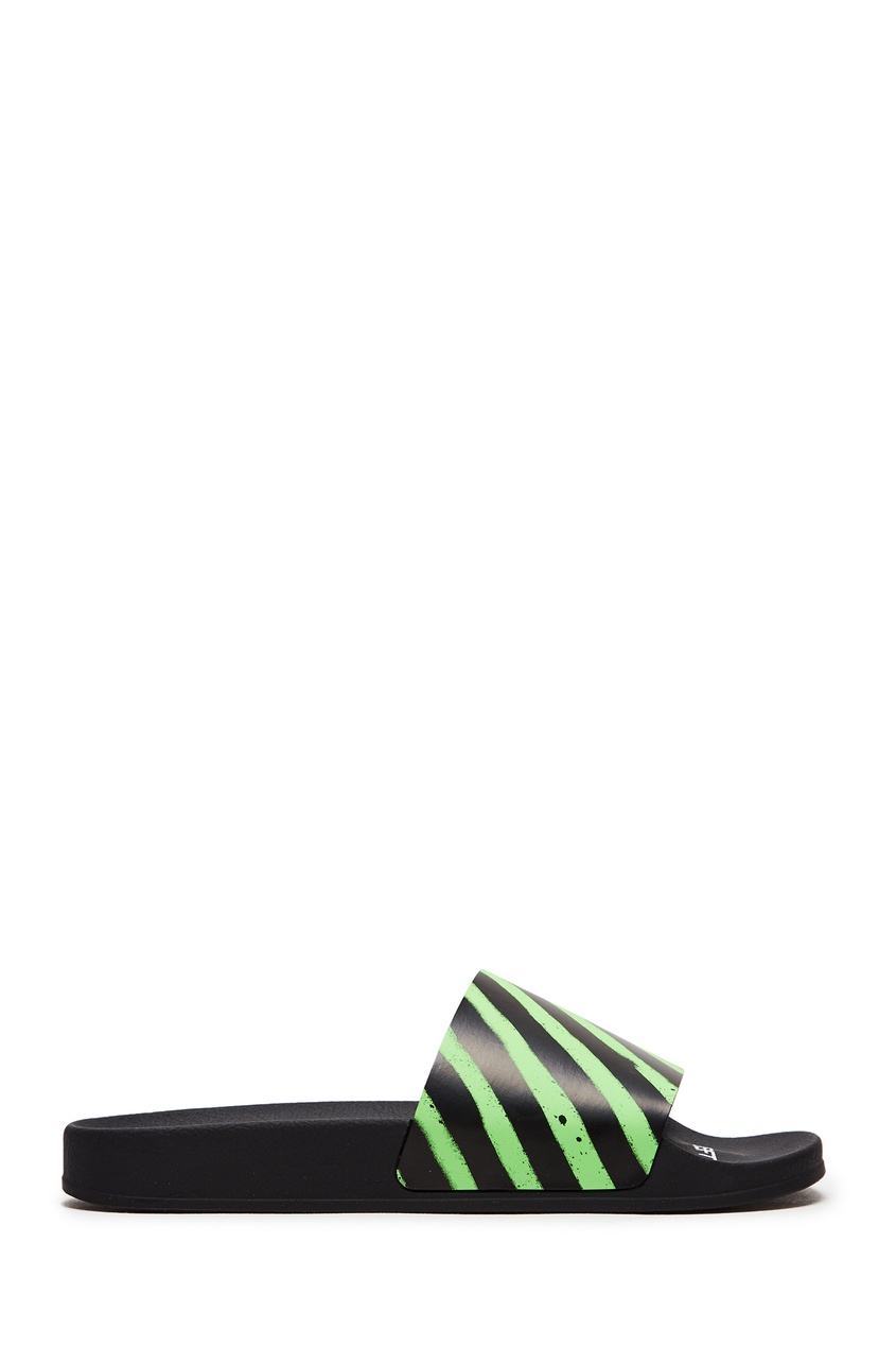фото Черные шлепанцы с зелеными полосками off-white