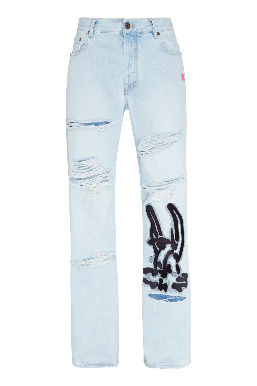 фото Голубые рваные джинсы off-white