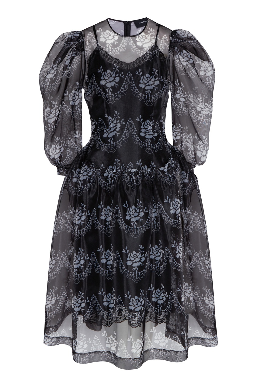 фото Платье из черной органзы с принтом simone rocha