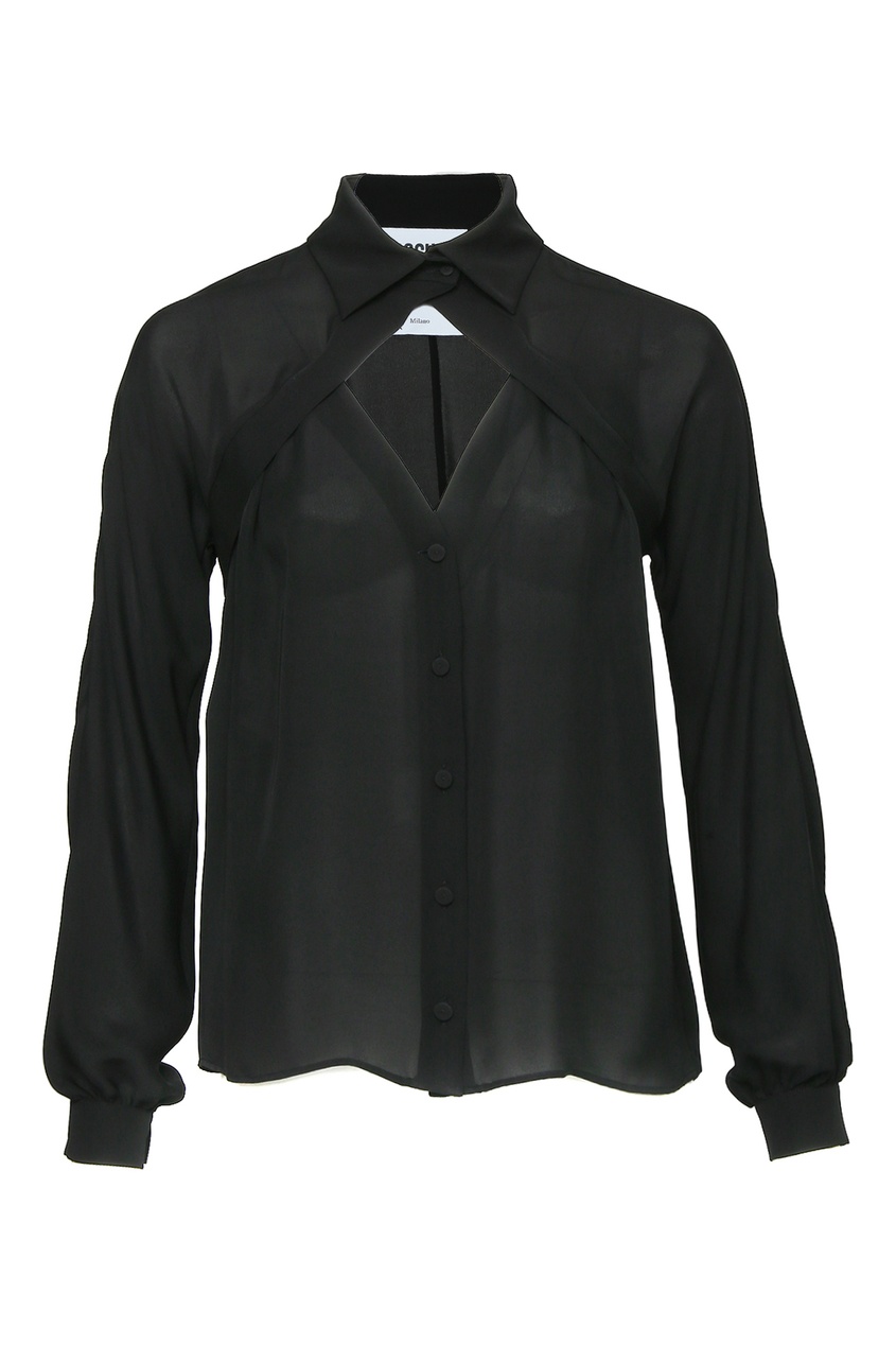 фото Черная рубашка из шелка moschino