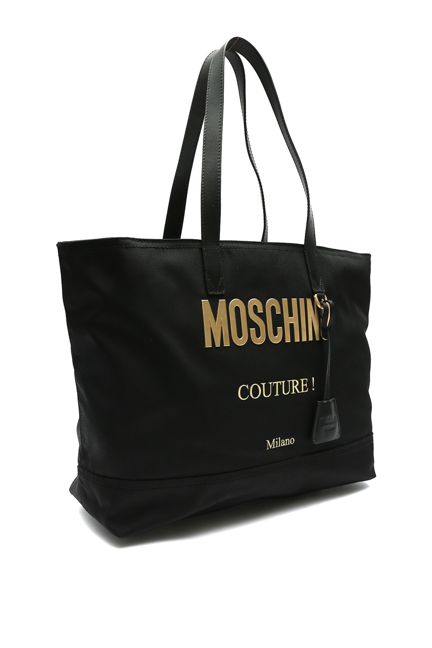 фото Сумка-шоппер с золотистым логотипом moschino
