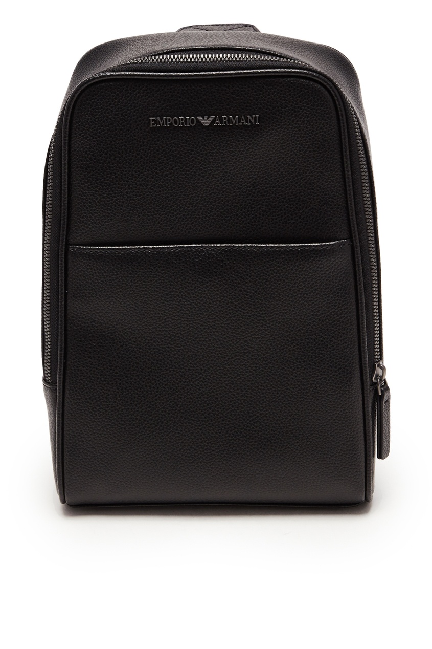 фото Черный кожаный рюкзак с одной лямкой emporio armani
