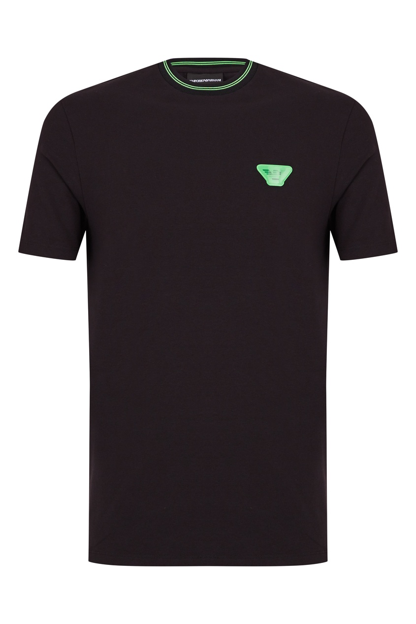 фото Черная футболка с неоново-зеленым логотипом emporio armani