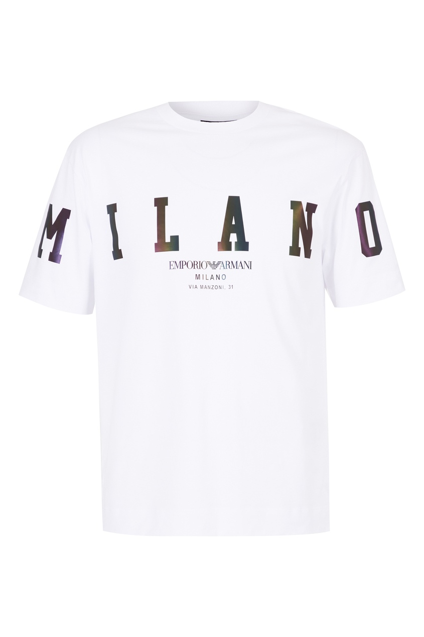 фото Белая футболка с надписью “milano” emporio armani
