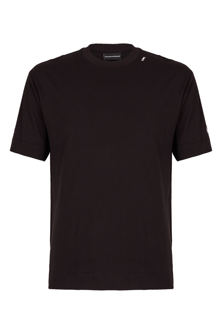 фото Черная футболка с вышитым логотипом emporio armani