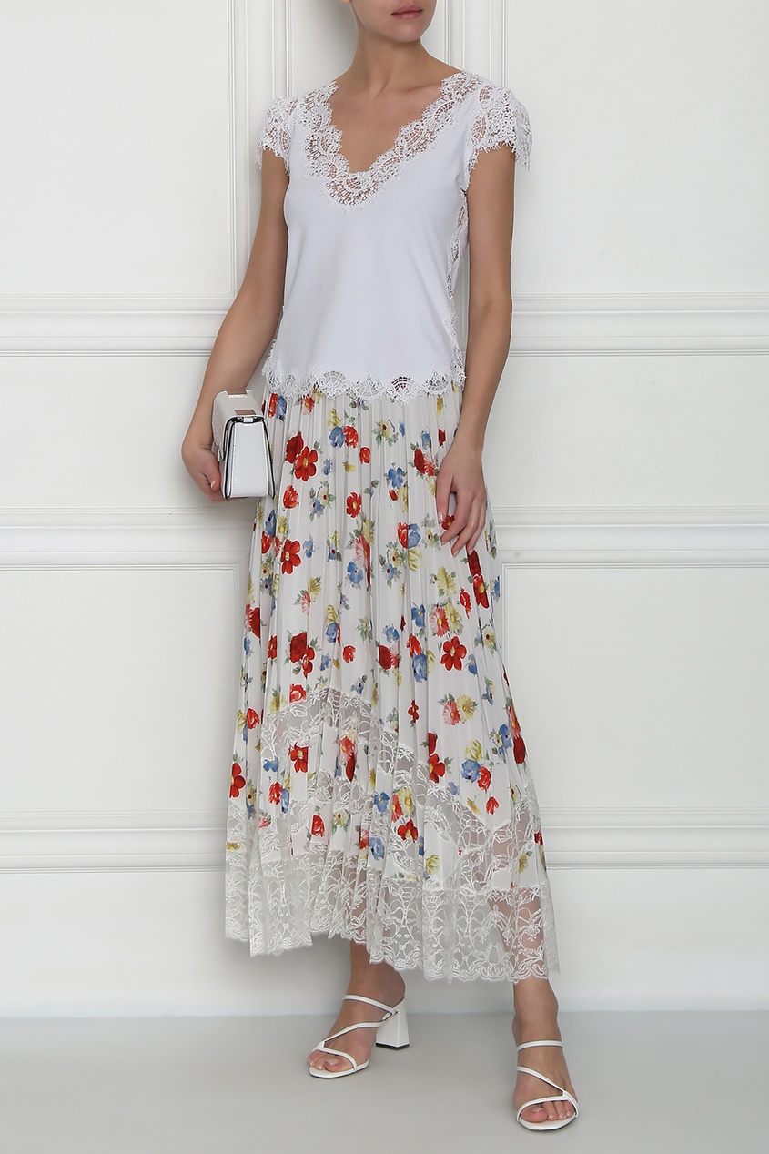 фото Плиссированная юбка с цветами и кружевом ermanno scervino