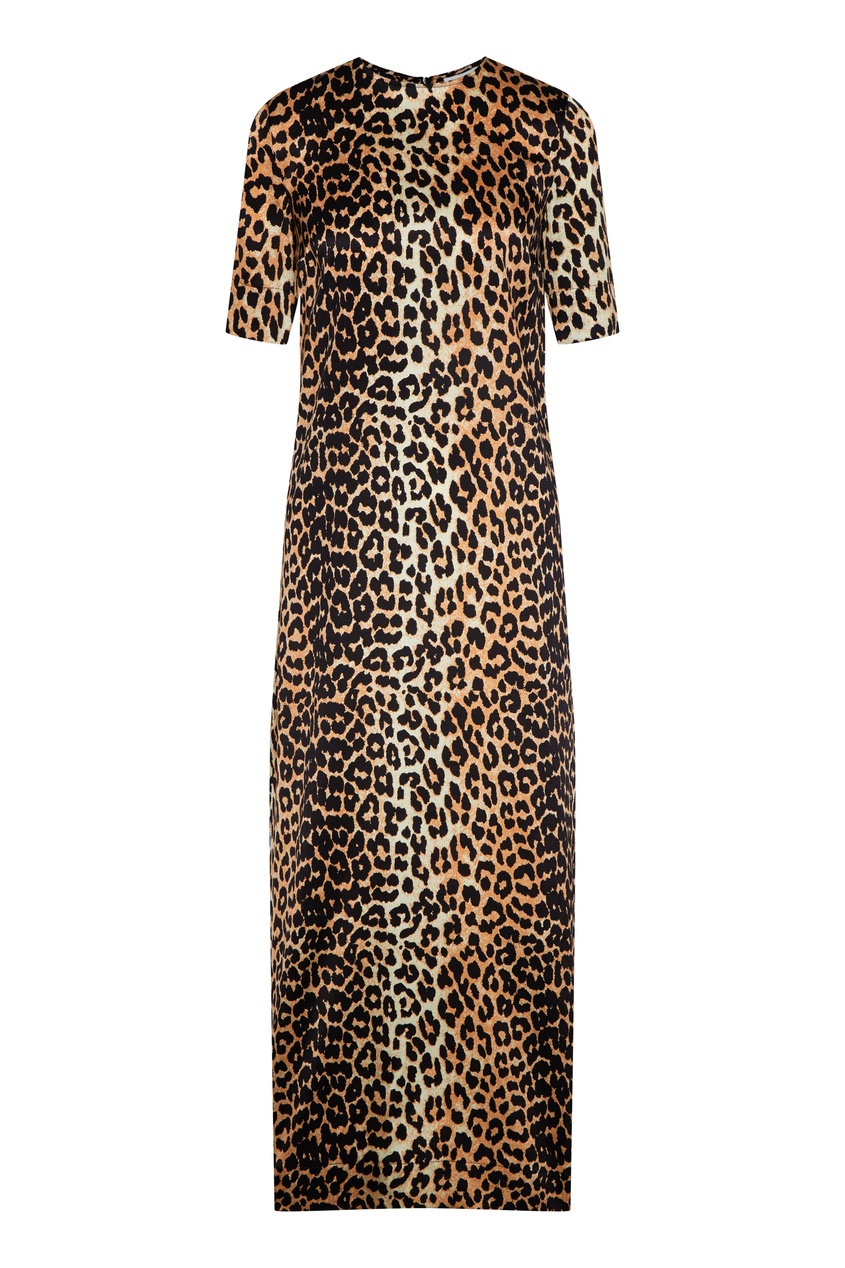 фото Леопардовое платье из шелка ganni