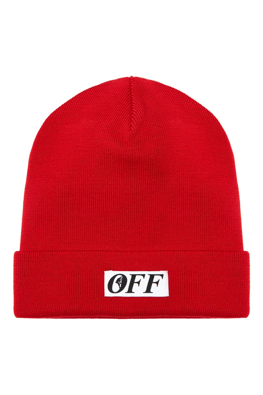 фото Красная шапка бини off-white