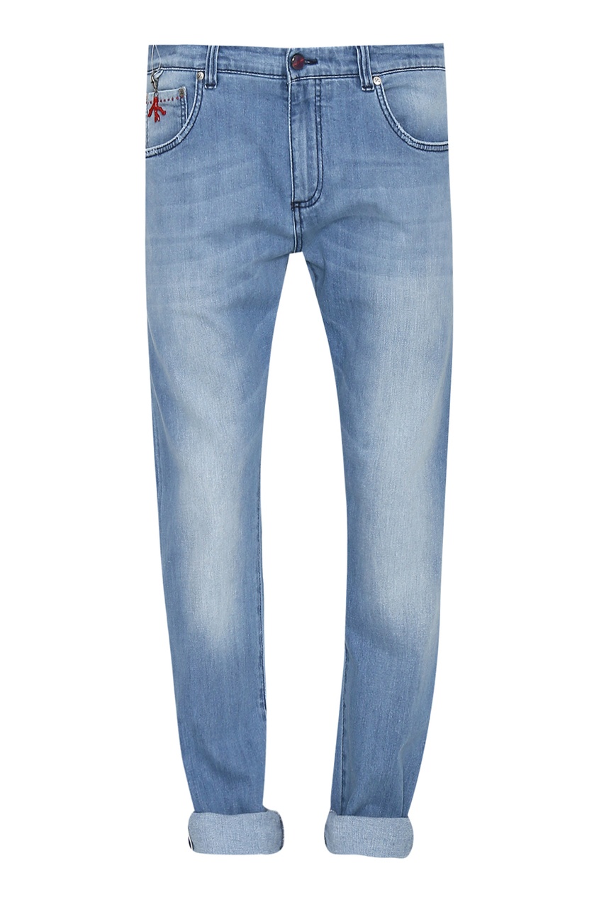фото Серо-голубые джинсы с отворотами isaia