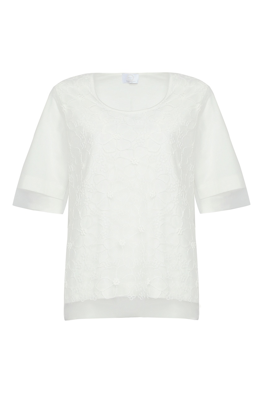 фото Белая футболка с цветочной вышивкой marina rinaldi