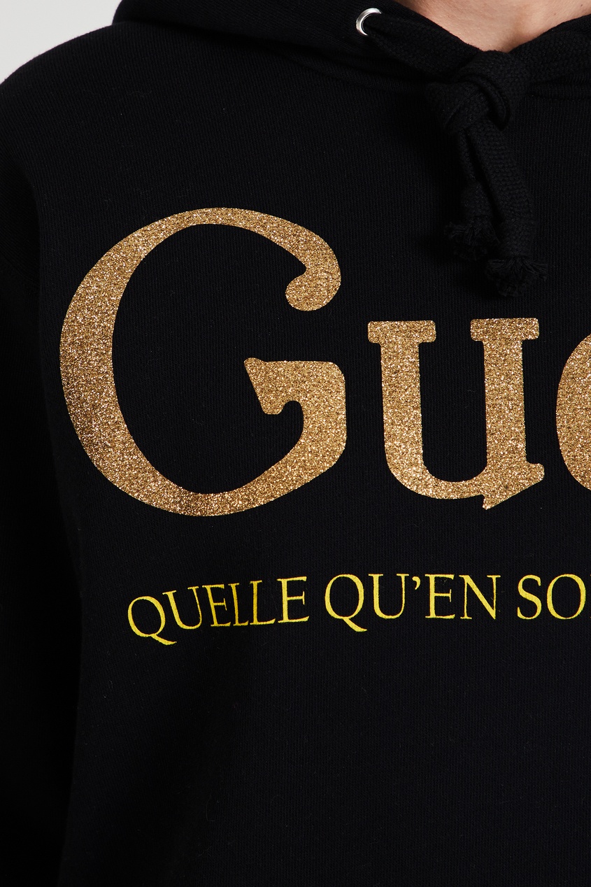 фото Черное худи с золотистым логотипом gucci