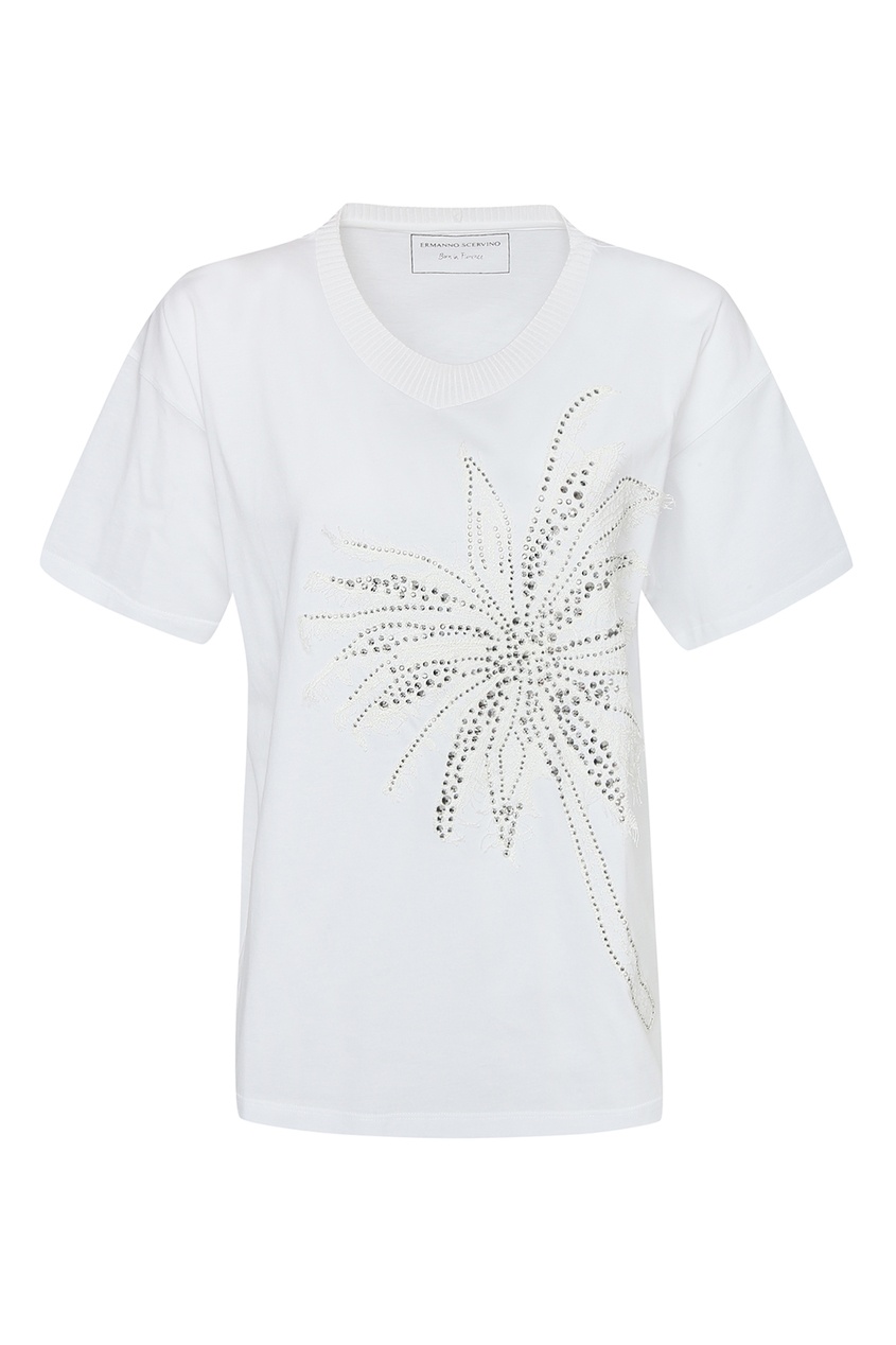 фото Белая футболка с кристальным декором ermanno scervino