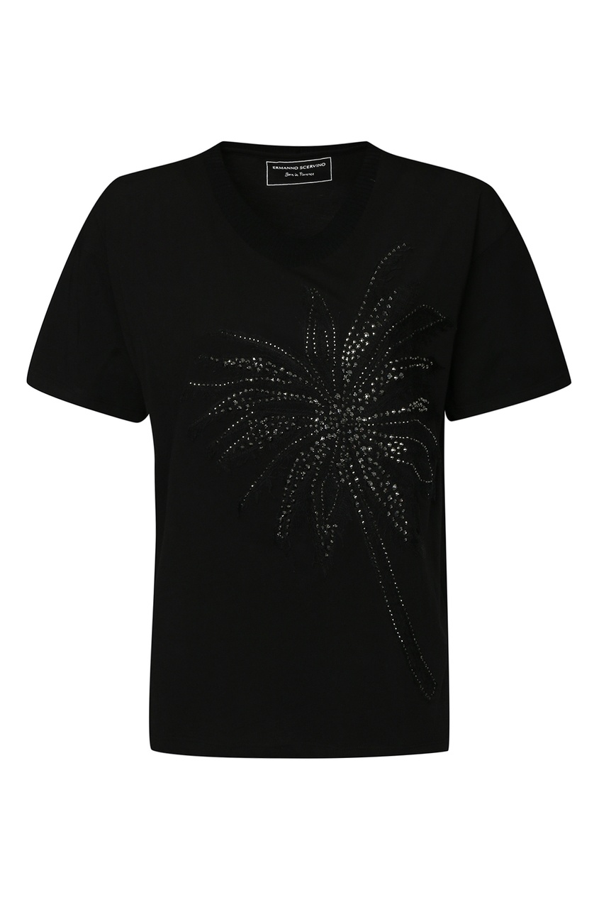 фото Черная футболка с кристальным декором ermanno scervino