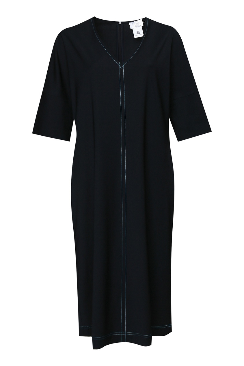 фото Темно-синее платье с контрастной отстрочкой marina rinaldi