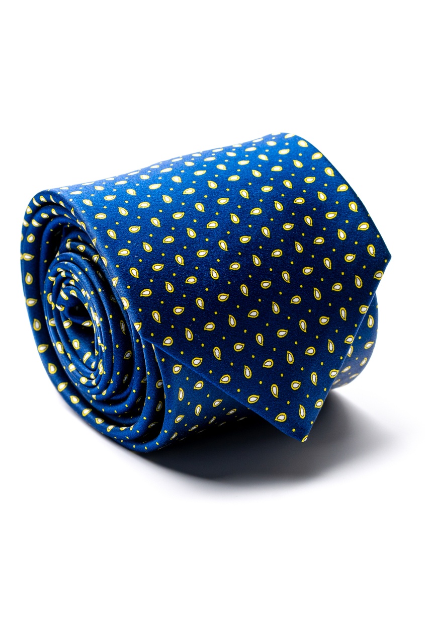 фото Синий галстук с желтым абстрактным принтом silvio fiorello