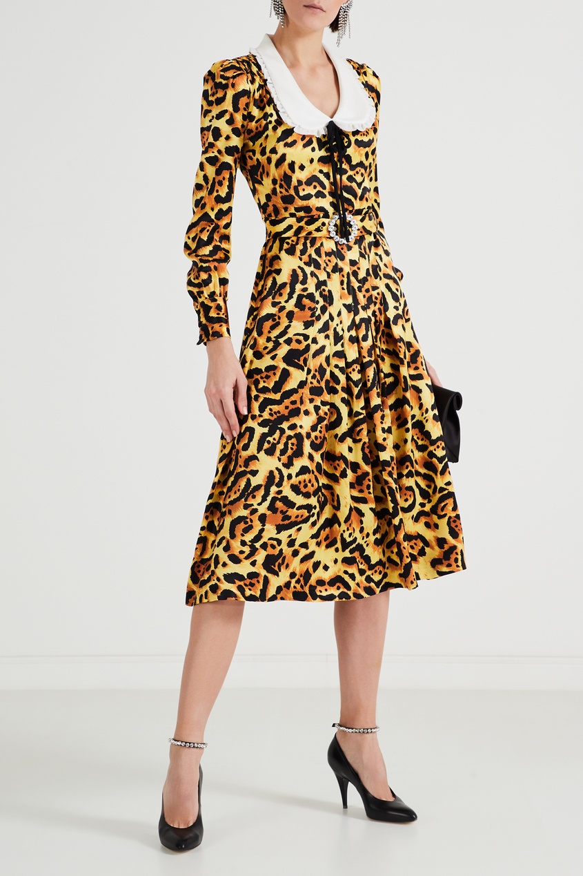 фото Леопардовое платье с контрастным воротником alessandra rich