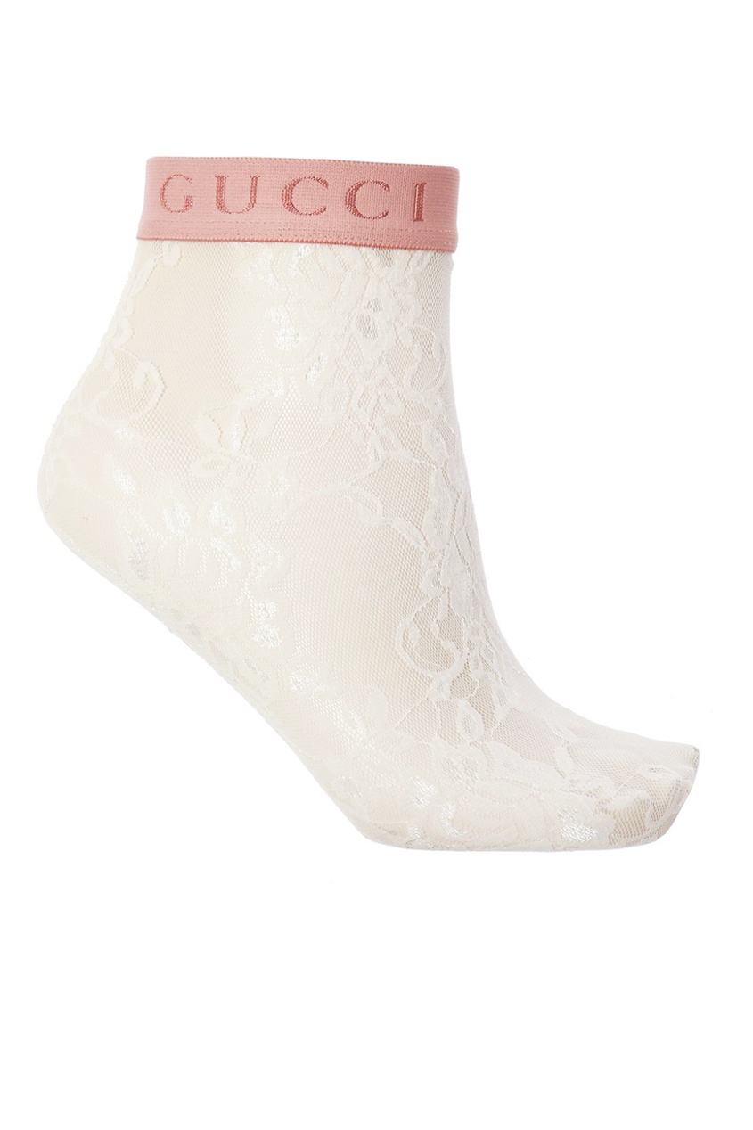 фото Белые кружевные носки с логотипом gucci