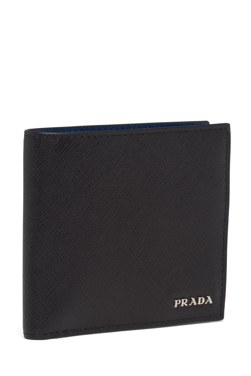фото Черное кожаное портмоне с логотипом prada