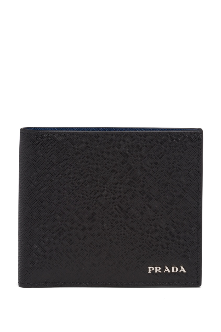 фото Черное кожаное портмоне с логотипом prada