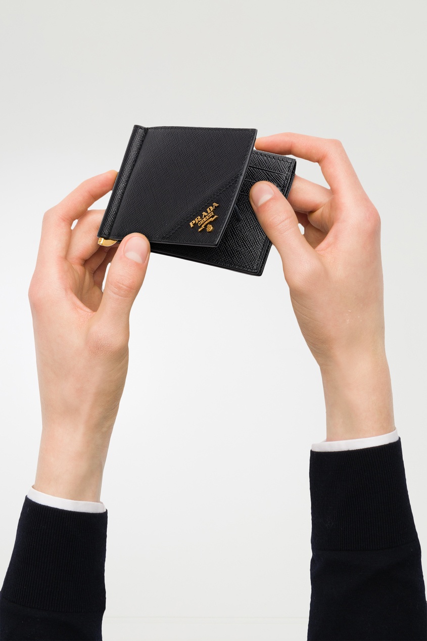 фото Кожаное портмоне с зажимом prada