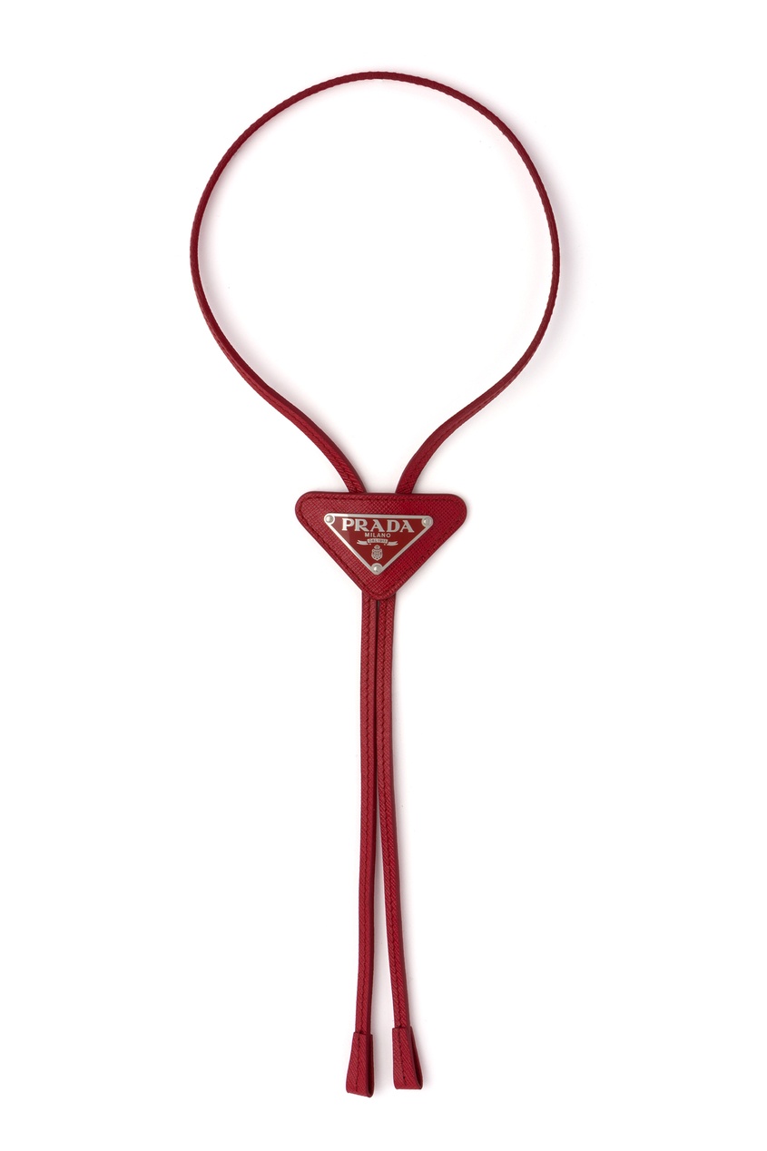 фото Красный кожаный галстук с логотипом prada