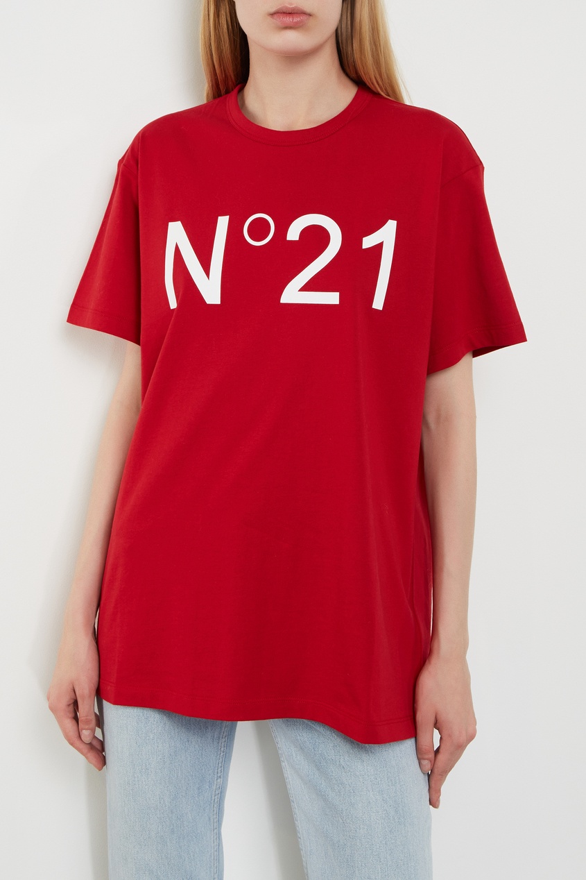 фото Красная хлопковая футболка с логотипом no.21