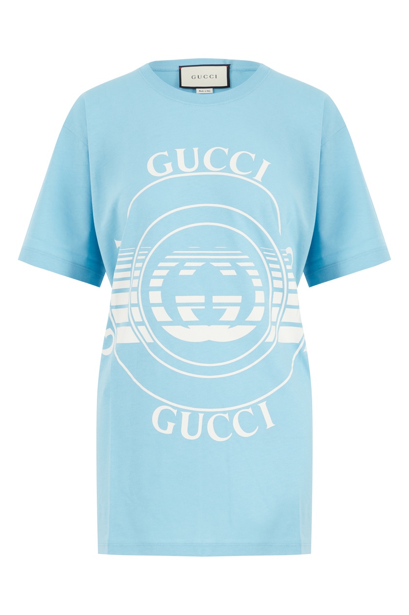 фото Голубая футболка с логотипом gg gucci