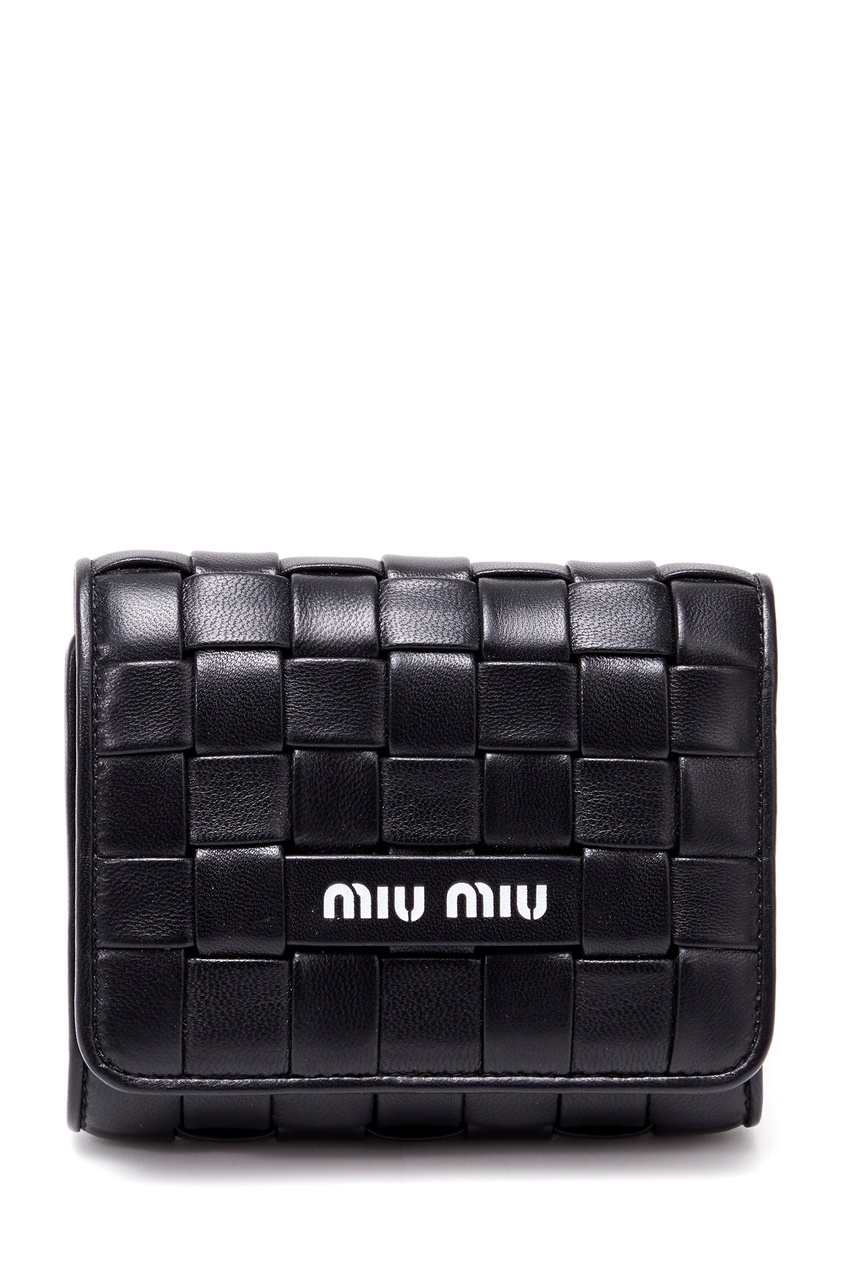 фото Черный кошелек с плетеным дизайном miu miu