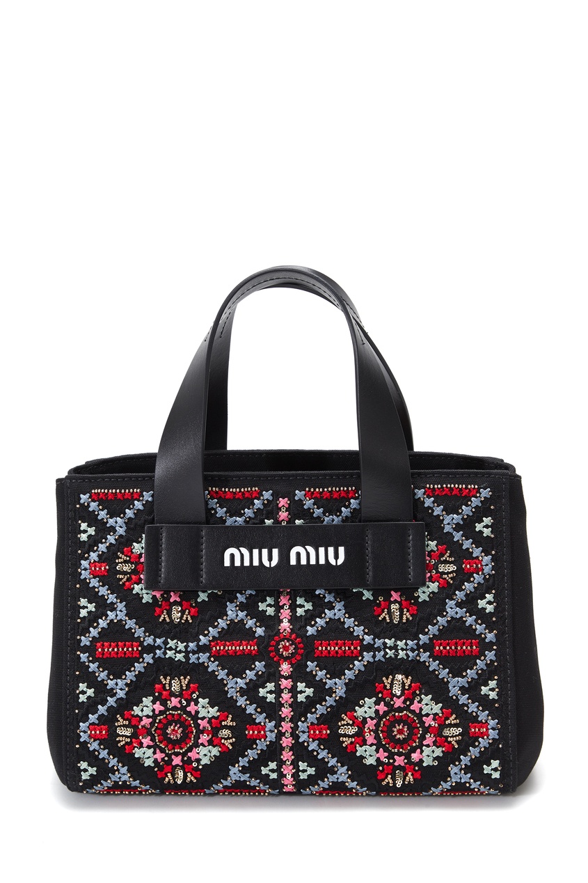 фото Текстильная сумка с вышивкой miu miu