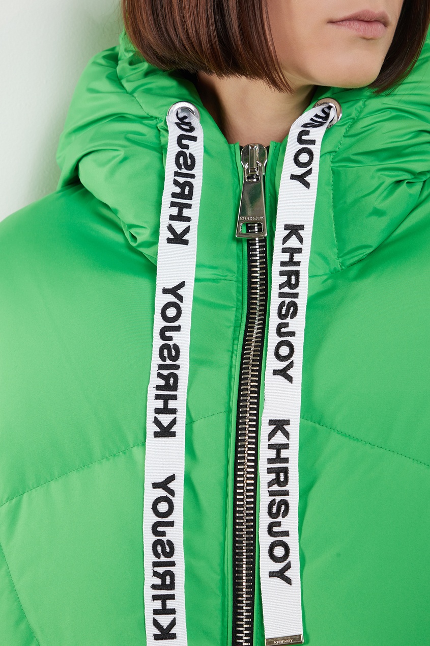 фото Зеленый укороченный пуховик оверсайз khrisjoy