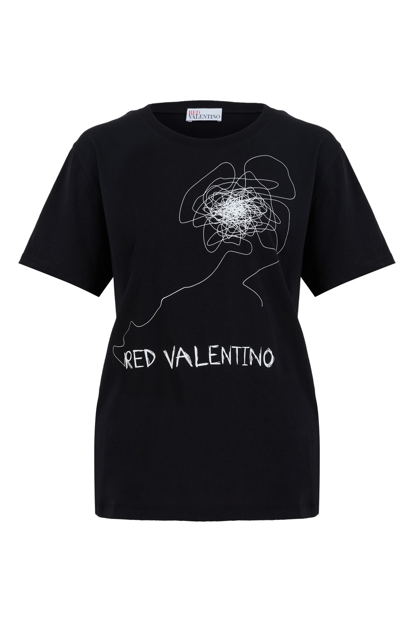 фото Черная футболка из хлопка с принтом red valentino