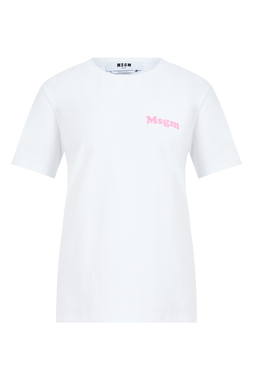 фото Белая футболка с розовым логотипом msgm