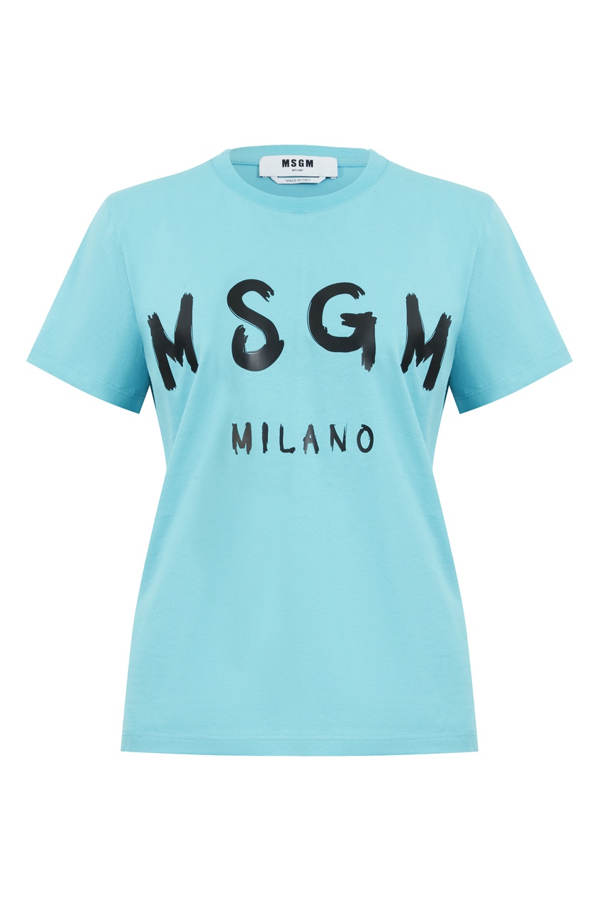 фото Голубая футболка из хлопка с логотипом msgm