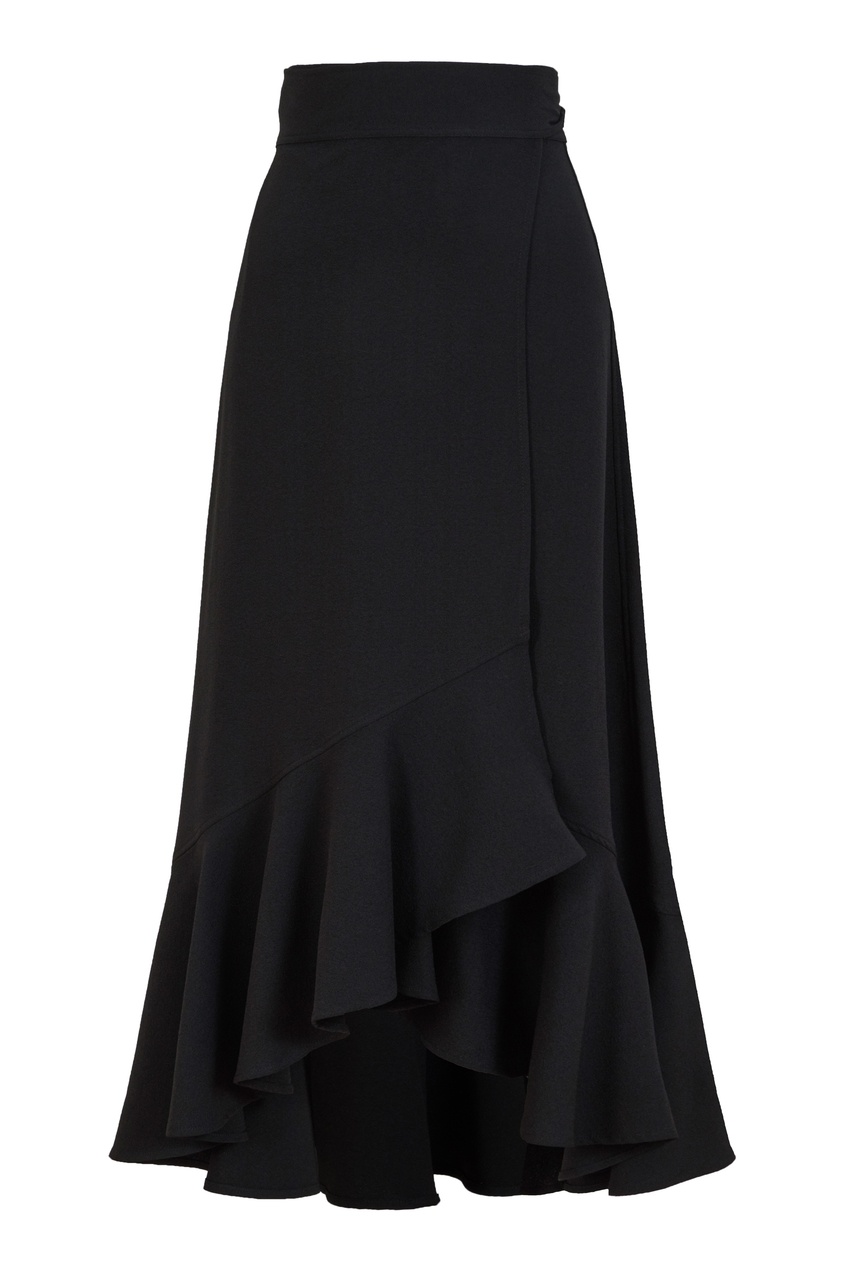фото Черная юбка на запах с воланами ganni