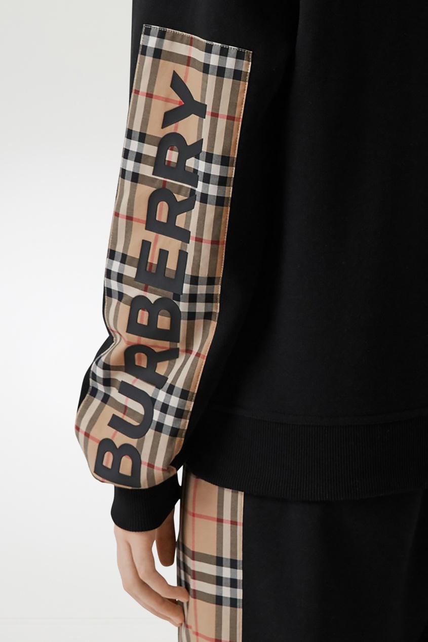 фото Черная толстовка со вставками из фирменной клетки nova burberry