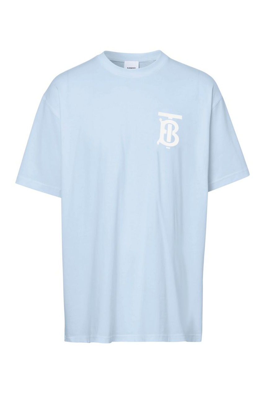 фото Голубая хлопковая футболка с монограммой burberry