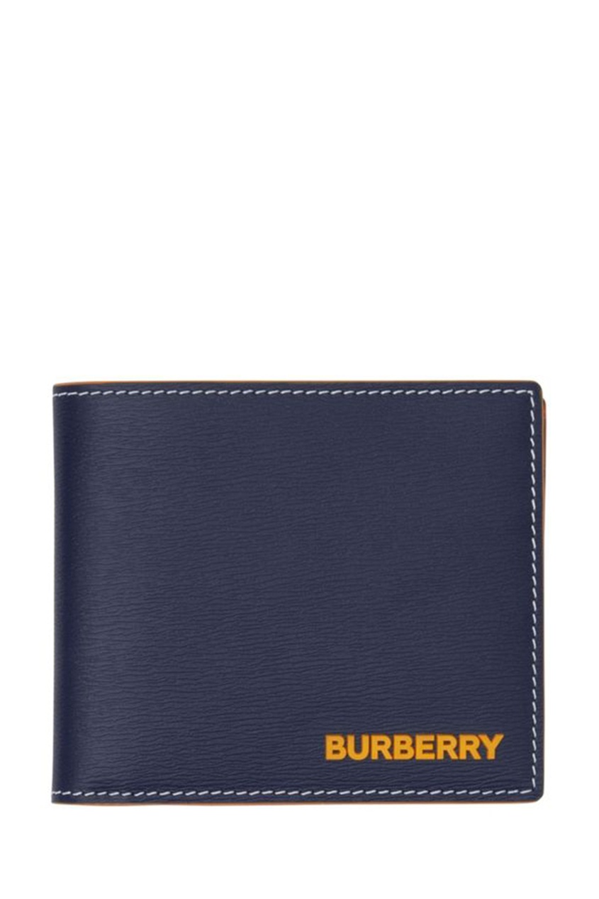 фото Синий кожаный бумажник с декоративной отстрочкой burberry