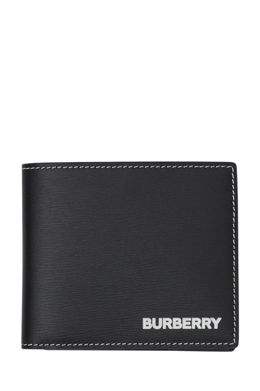 фото Черный кожаный бумажник с декоративной отстрочкой burberry
