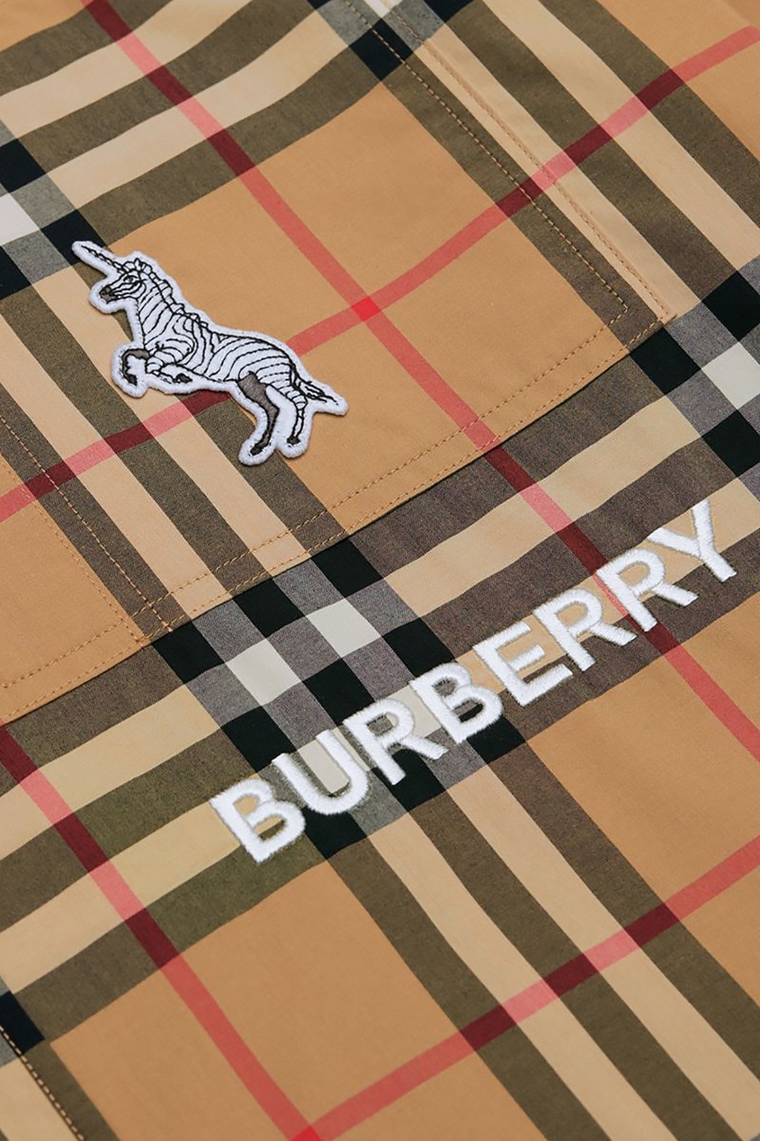 фото Хлопковая рубашка в клетку с вышитым логотипом burberry