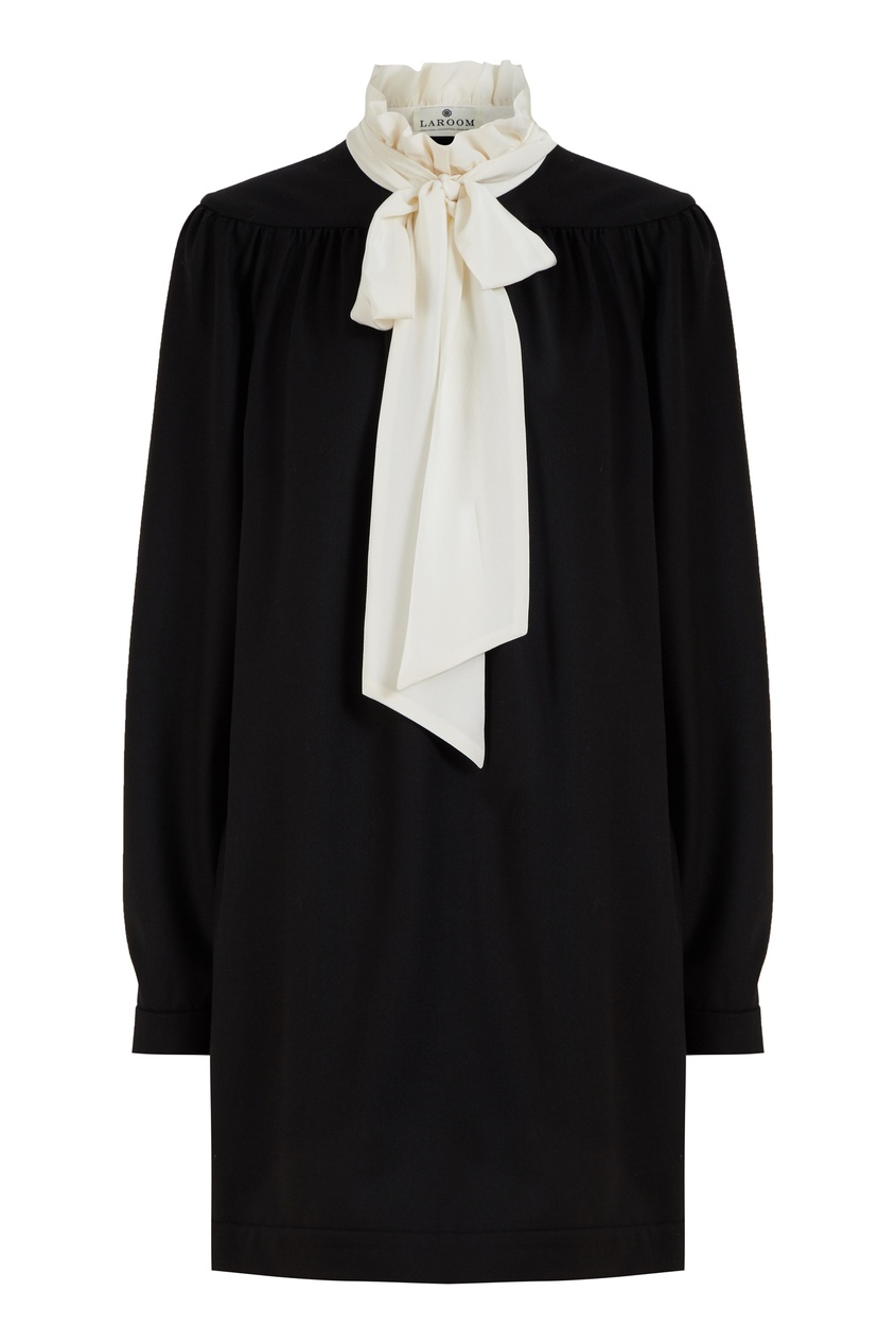 фото Черное платье-мини с контрастным воротником laroom