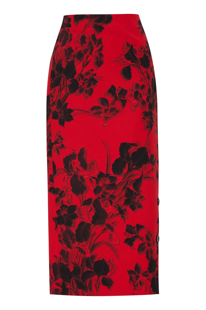 Красная юбка из шерсти с цветочным принтом от Balenciaga