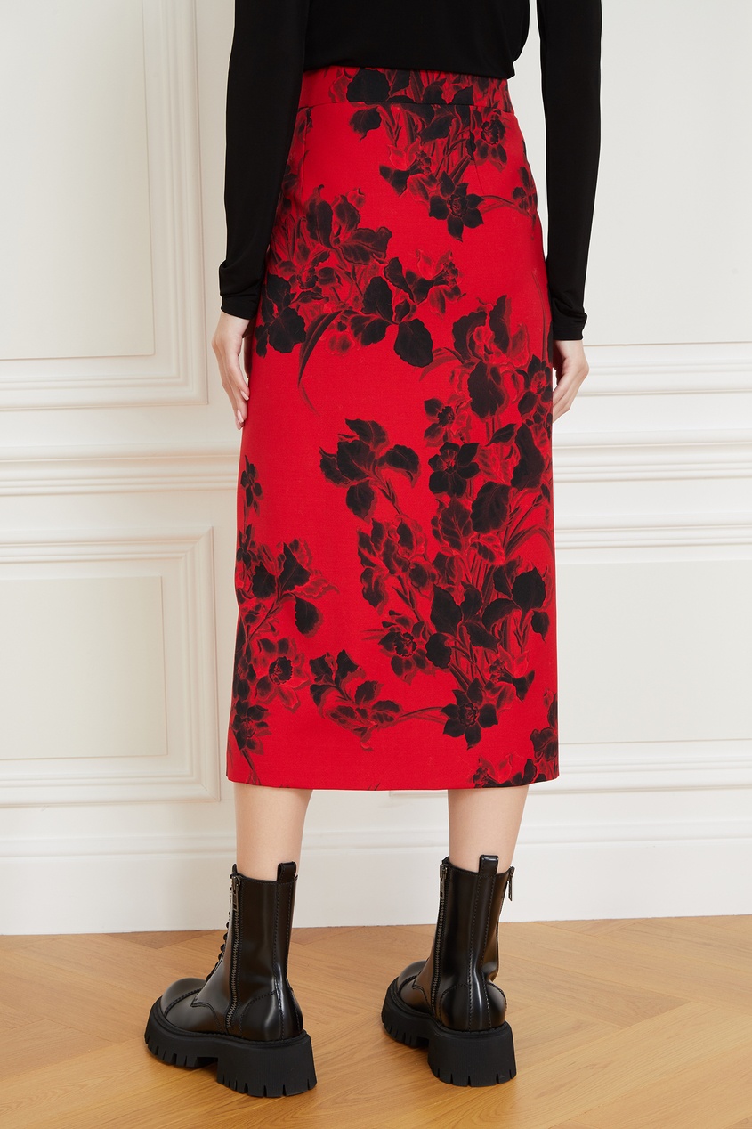фото Красная юбка из шерсти с цветочным принтом balenciaga