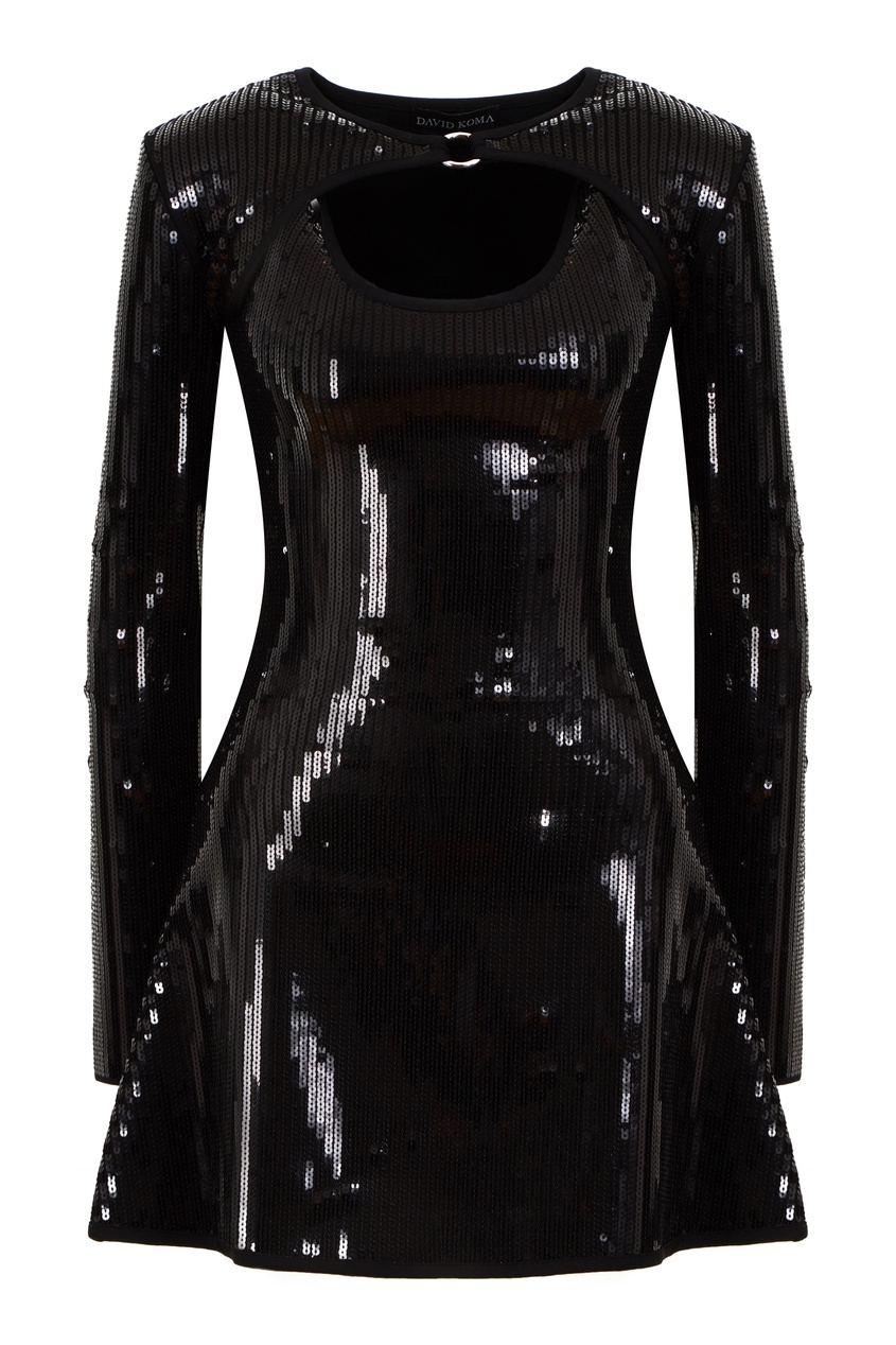 фото Черное платье мини с пайетками david koma