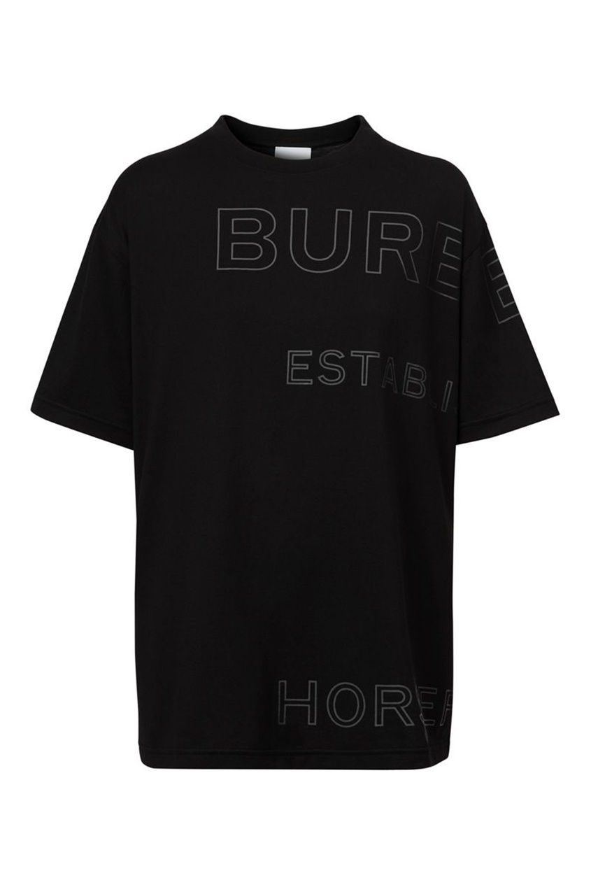 Черная футболка оверсайз с принтом Horseferry Burberry Black 10195584 