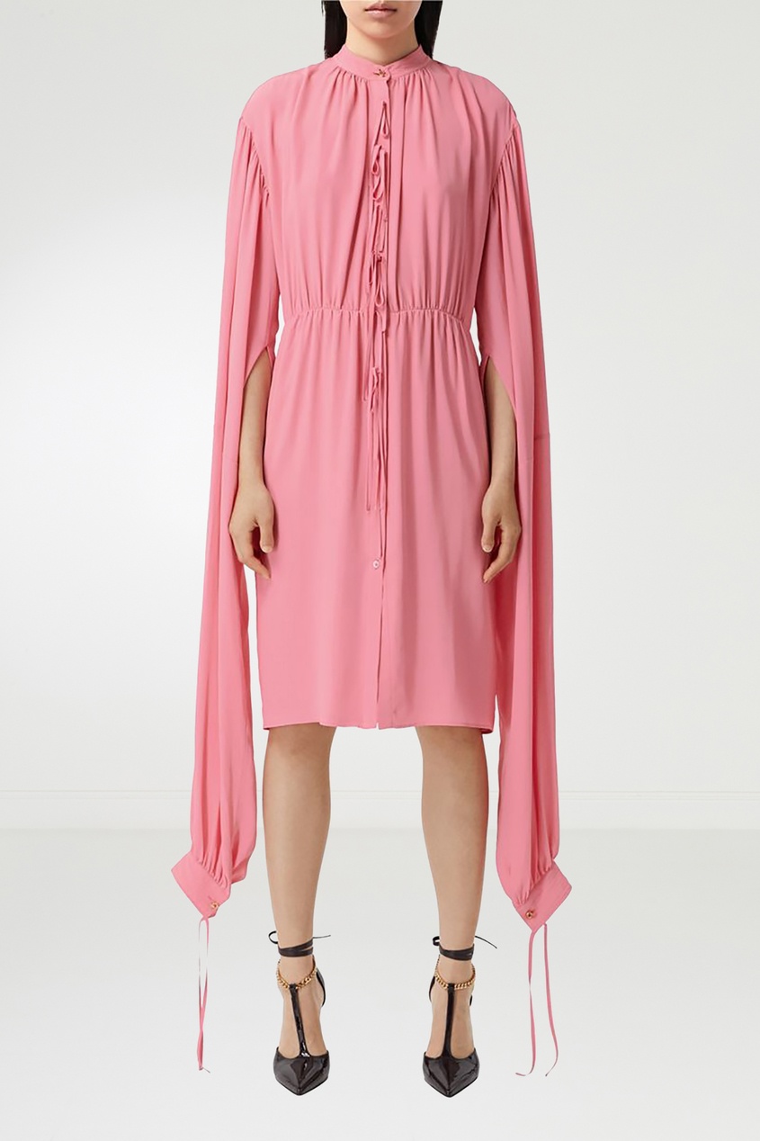 фото Розовое шелковое платье с удлиненными рукавами burberry